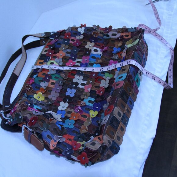 Leather flower boho flowerette slouchy purse bag festival - Picture 13 of 16